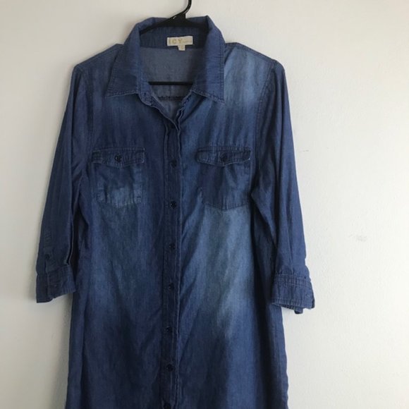 ICY Fashion Denim Style Button Down Tunic Top - Picture 1 of 5